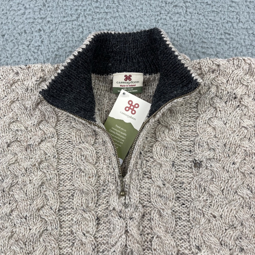 Carraig Donn Ireland Mens XXL Cable Knit 100% Wool 1/4 Zip Fisherman Sweater NWT - Picture 11 of 14